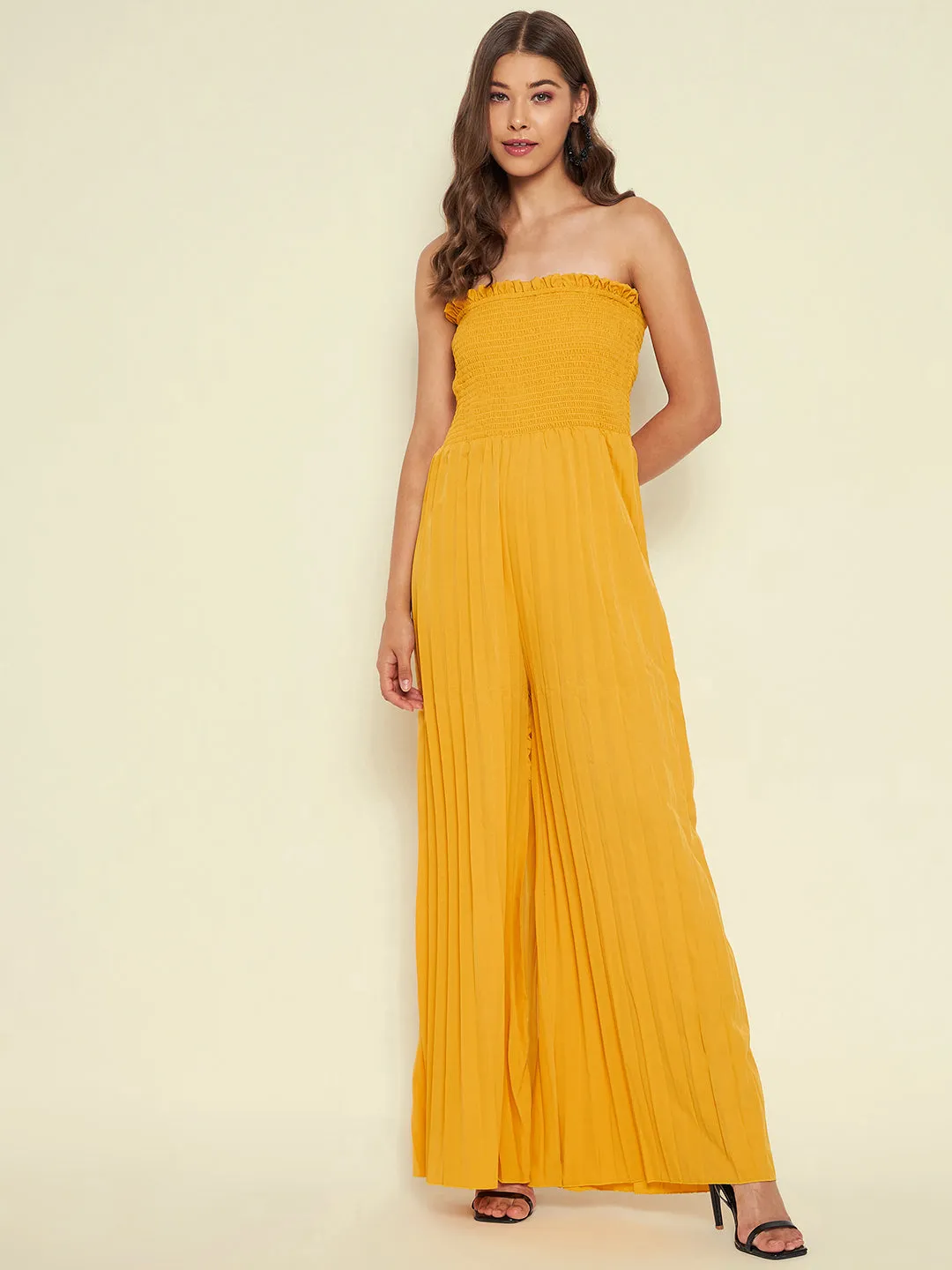 Smocked Strapless Maxi Jumpsuit