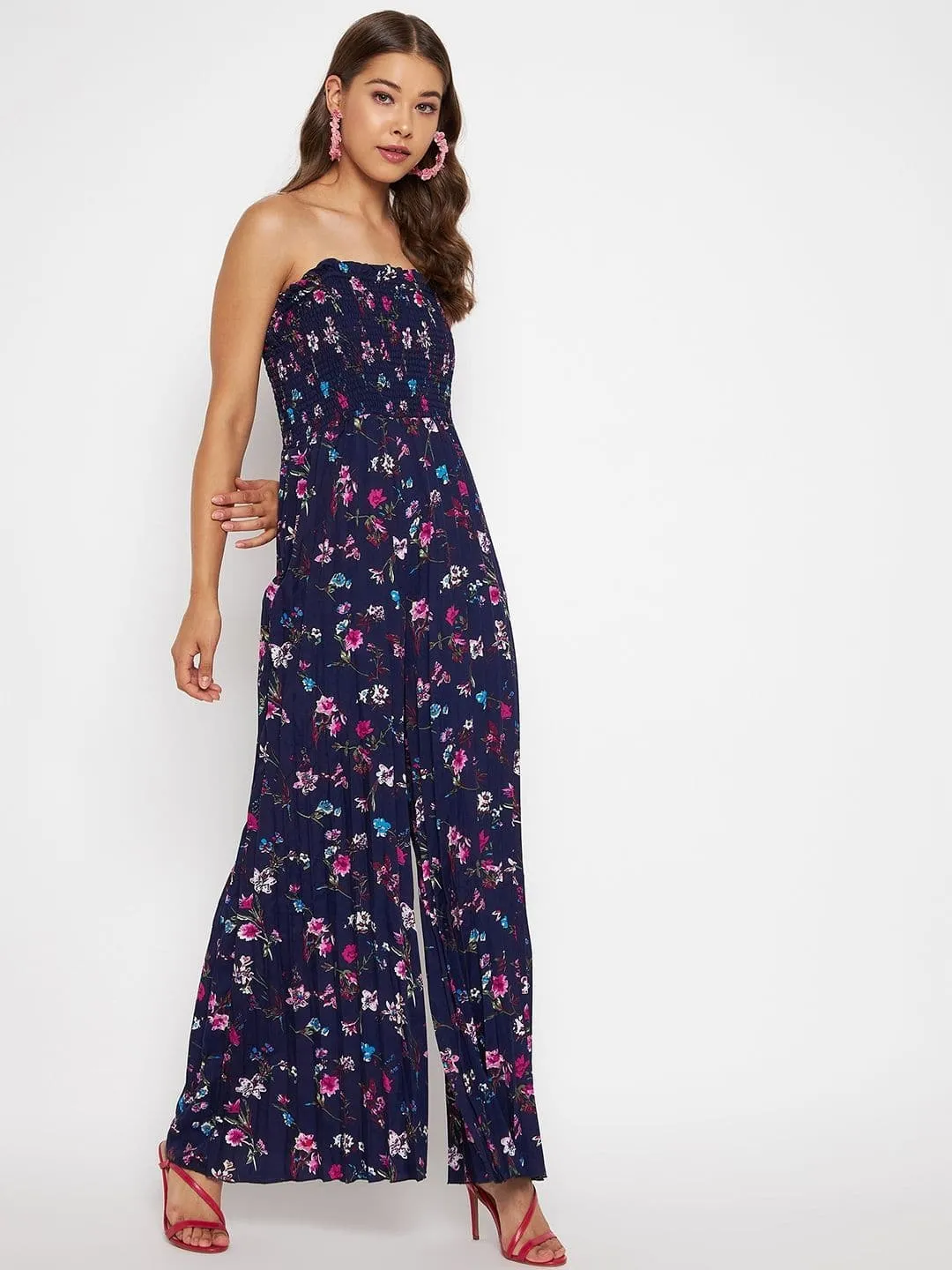 Smocked Strapless Maxi Jumpsuit