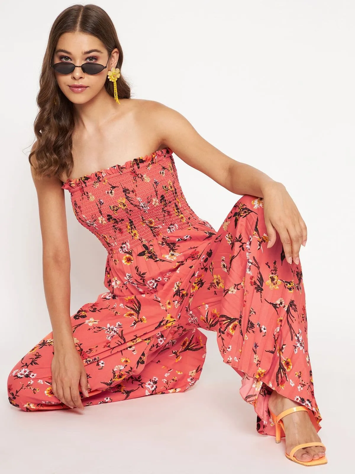 Smocked Strapless Maxi Jumpsuit