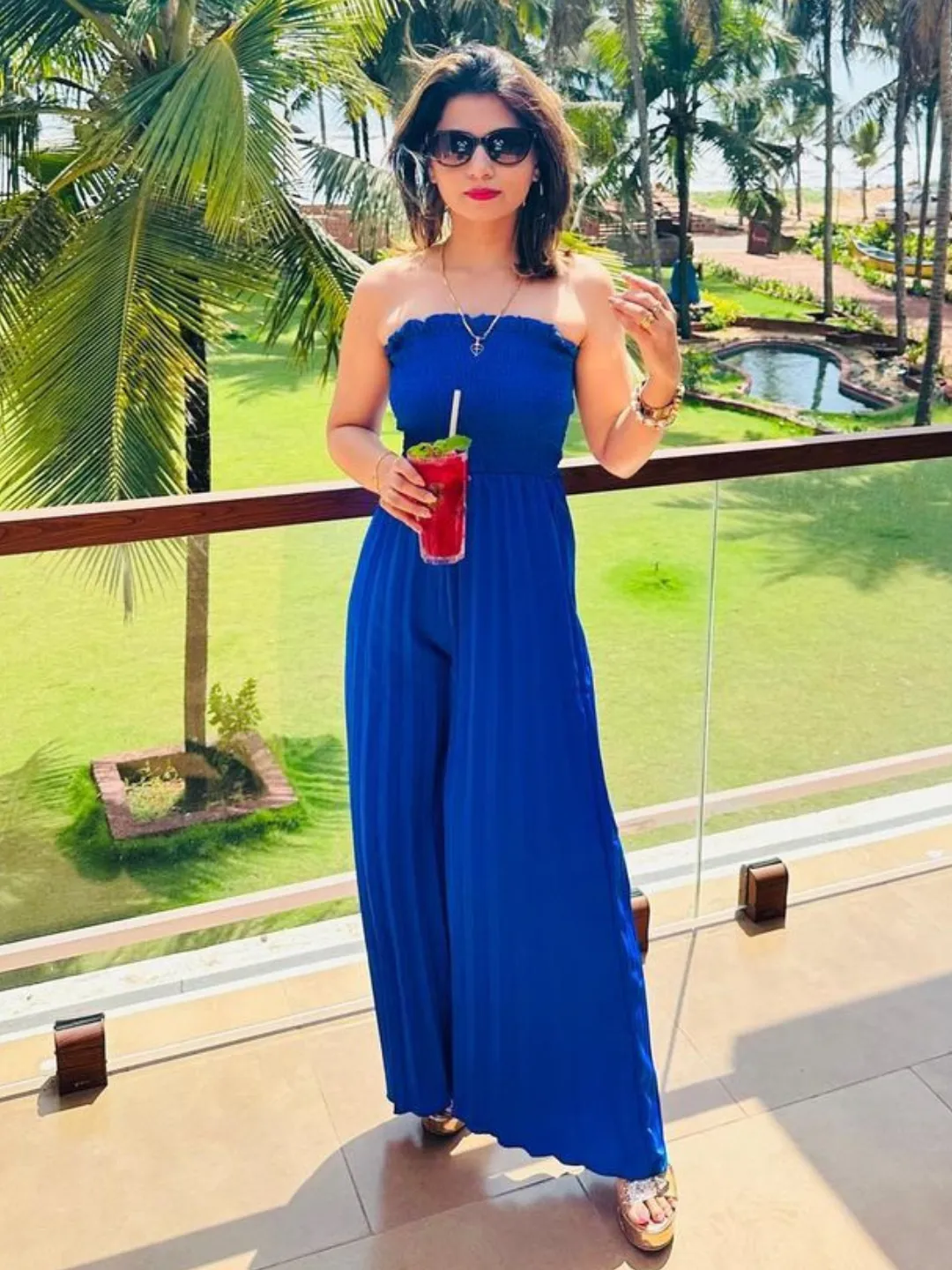 Smocked Strapless Maxi Jumpsuit