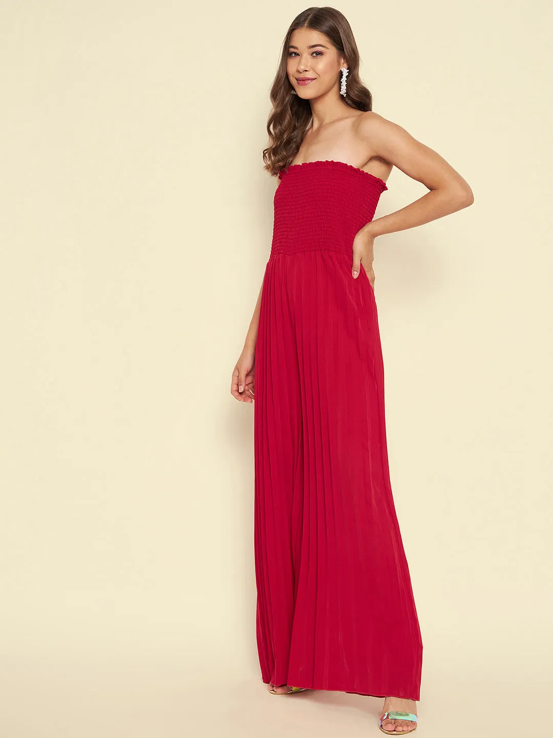 Smocked Strapless Maxi Jumpsuit