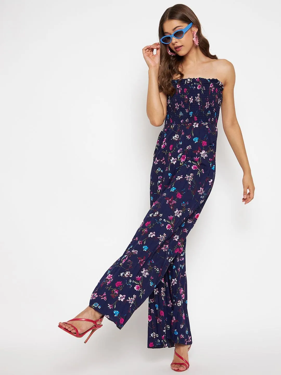 Smocked Strapless Maxi Jumpsuit