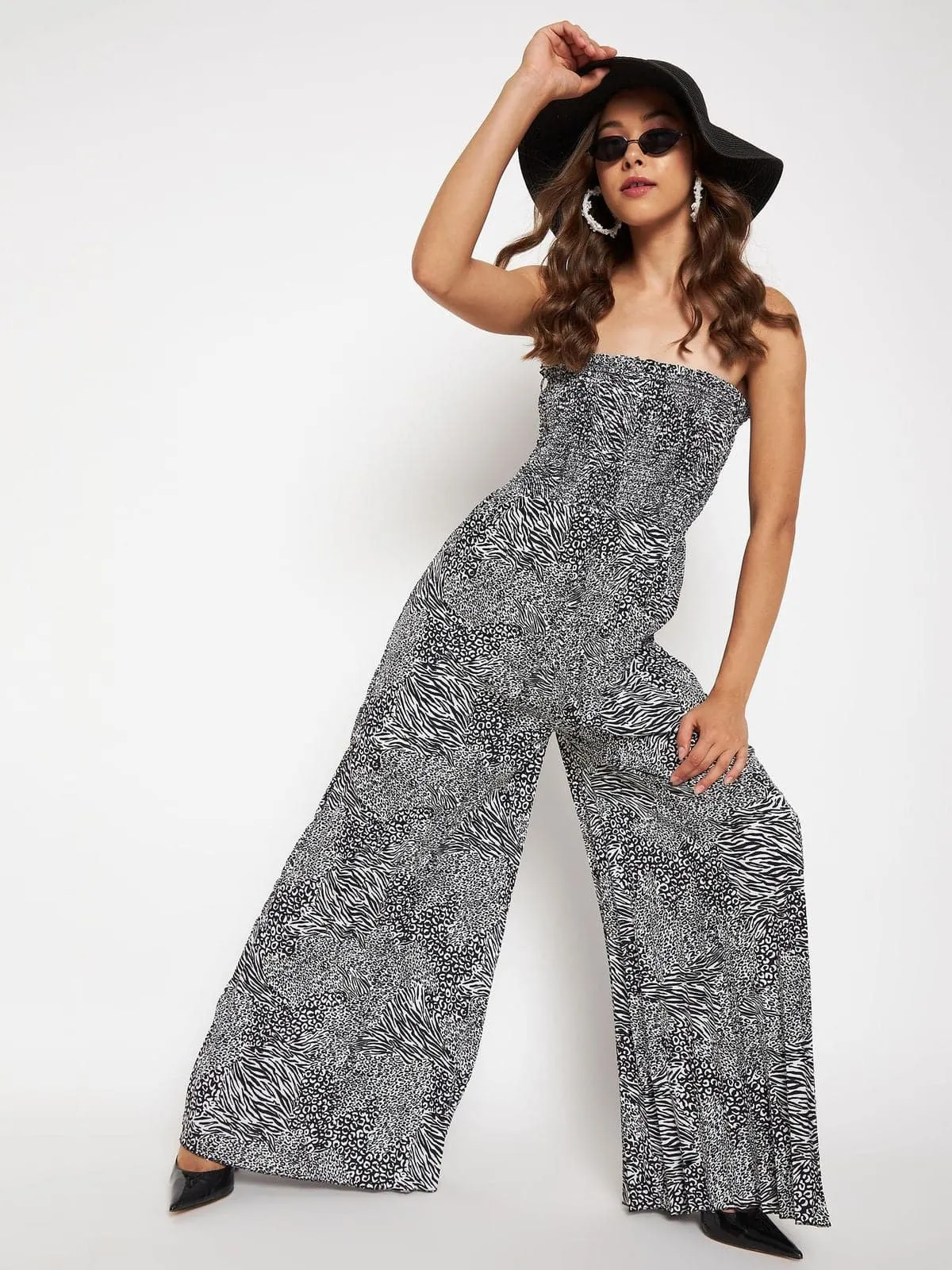 Smocked Strapless Maxi Jumpsuit