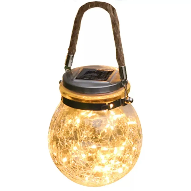 Solar Lantern Outdoor Crack Glass Solar Light led Mason Jar Light