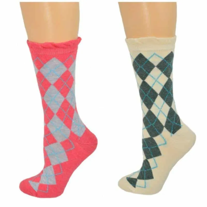 Sparkly Cotton Argyle Crew Socks - 2  Pairs