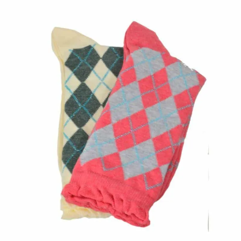 Sparkly Cotton Argyle Crew Socks for Women - 2 -Pair Packs