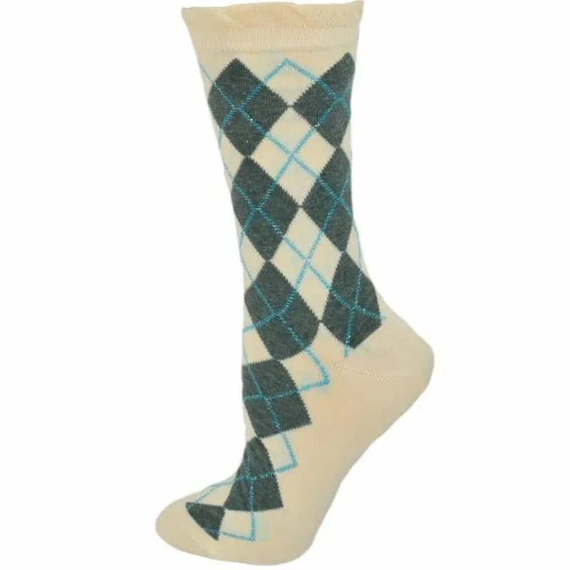 Sparkly Cotton Argyle Crew Socks for Women - 2 -Pair Packs