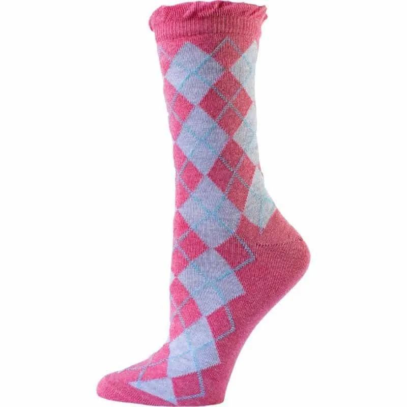 Sparkly Cotton Argyle Crew Socks for Women - 2 -Pair Packs