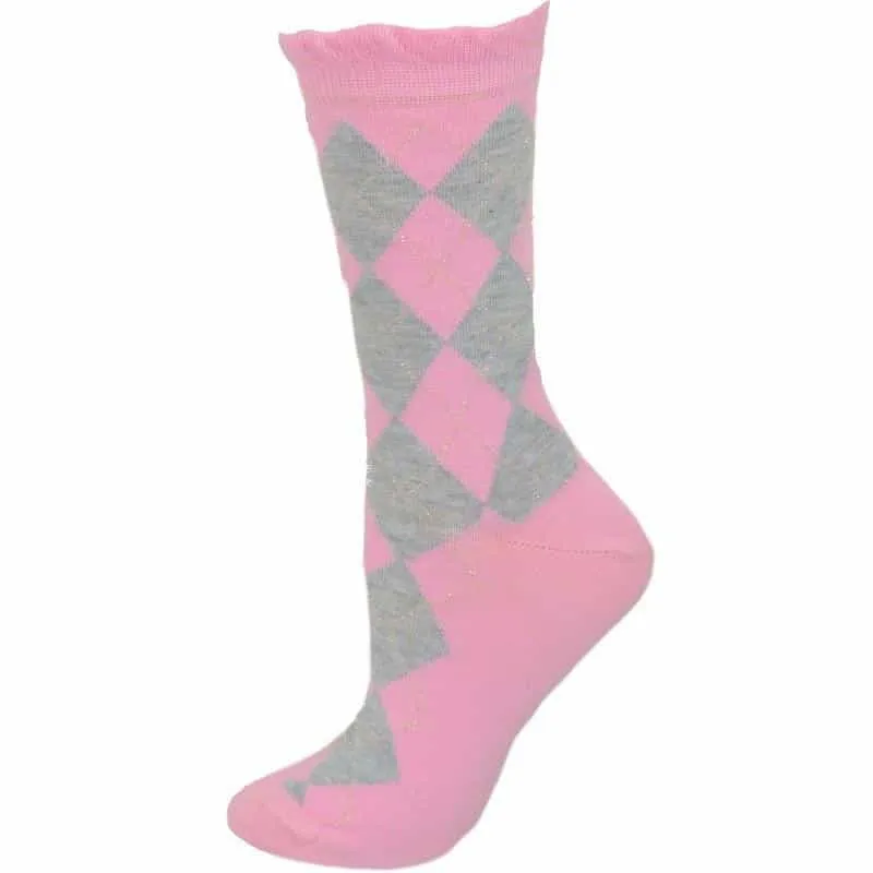 Sparkly Cotton Argyle Crew Socks for Women - 2 -Pair Packs