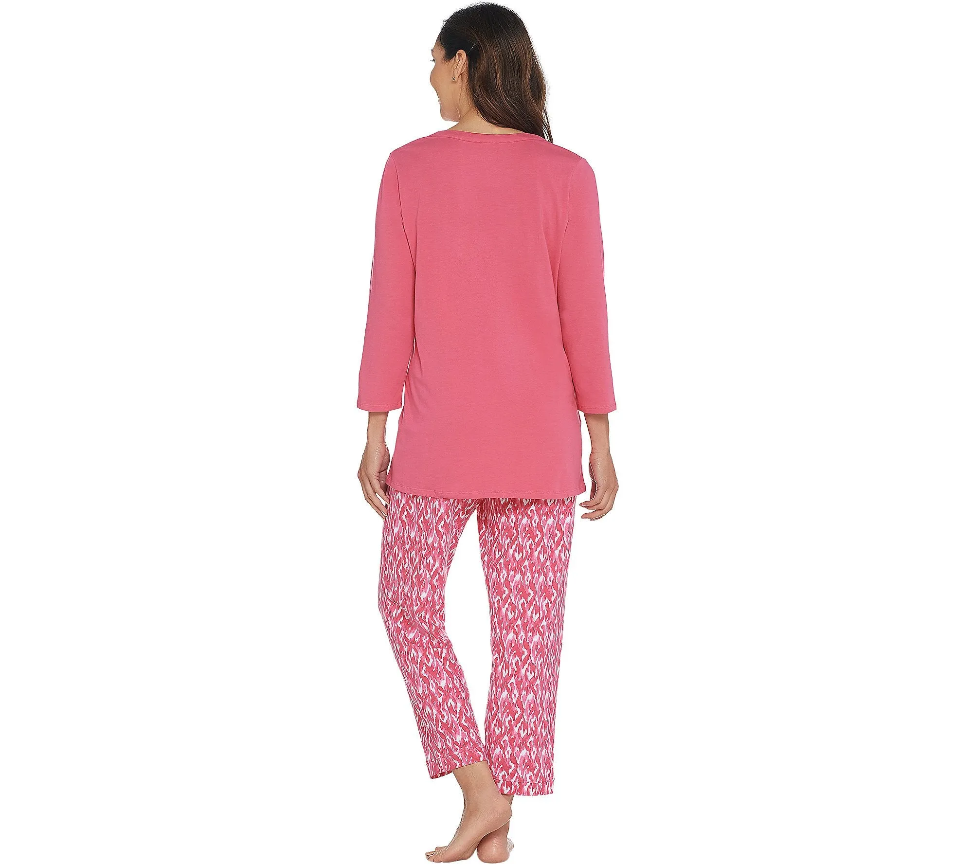 Stan Herman Jersey Knit Tunic and Slim Pant Lounge Set Rosy Coral	Small