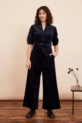 Stella Needlecord Navy Black Jumpsuit Long