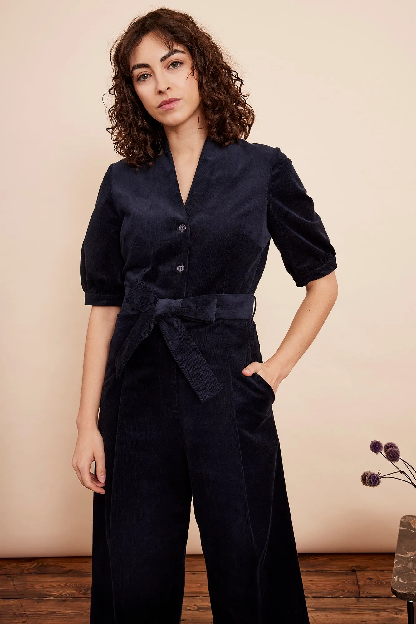 Stella Needlecord Navy Black Jumpsuit Long