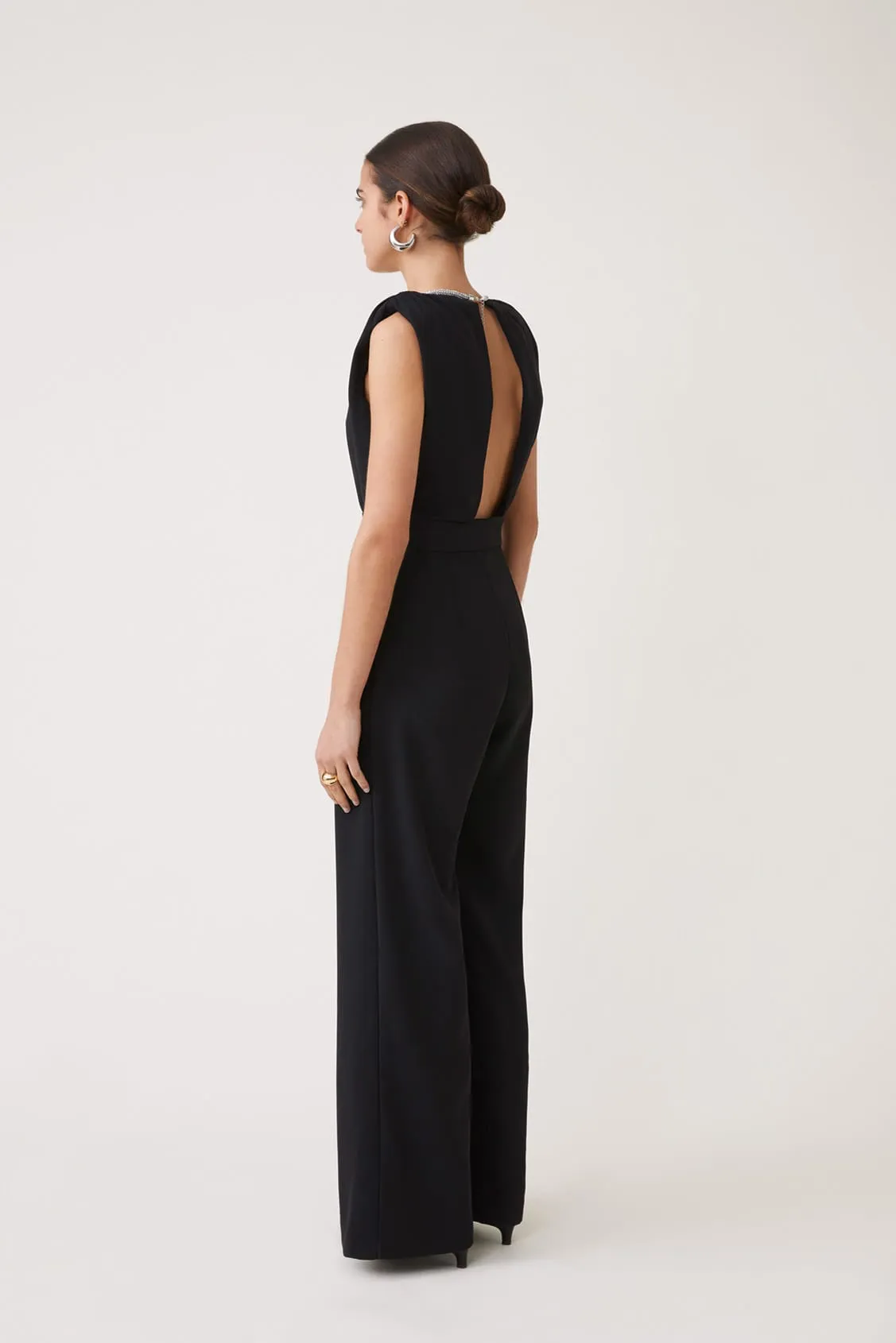 Suncoo Taylor Black Wide Leg Jumpsuit With Open Back