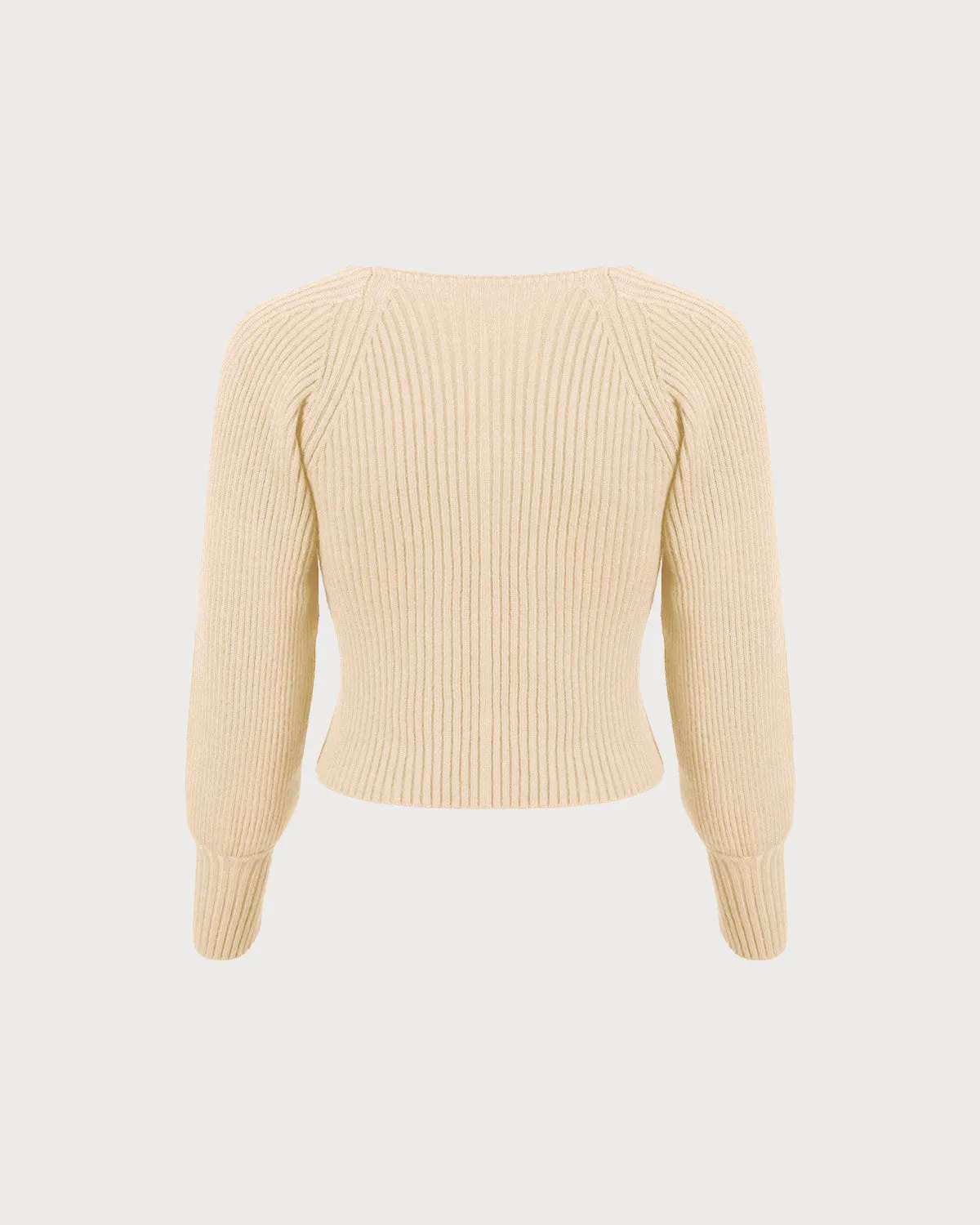 The Beige Scoop Neck Lantern Sleeve Sweater