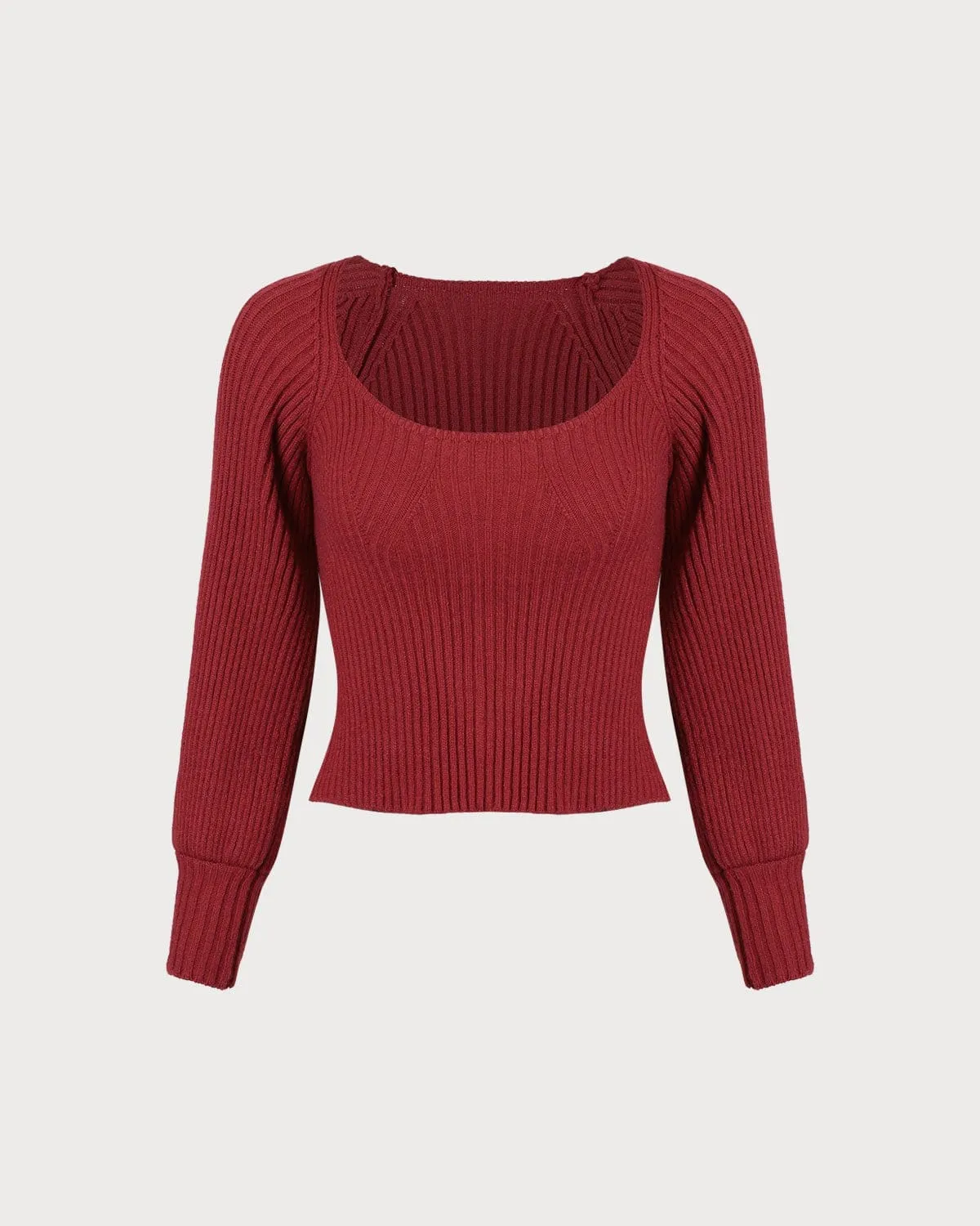 The Red Scoop Neck Lantern Sleeve Sweater