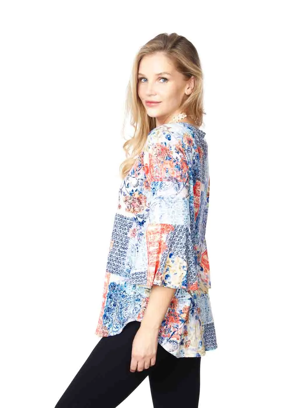 Tianello print "Scarlet" Cotton Knit Burnout "Trey" Tunic