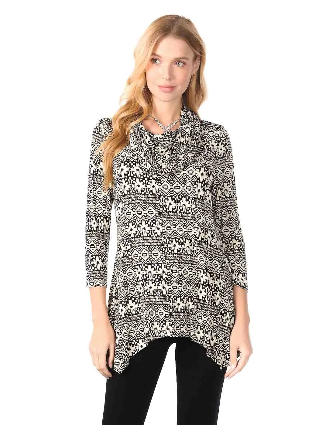 Tianello "Java" Print Knit Jersey "Siri" Cowl Tunic