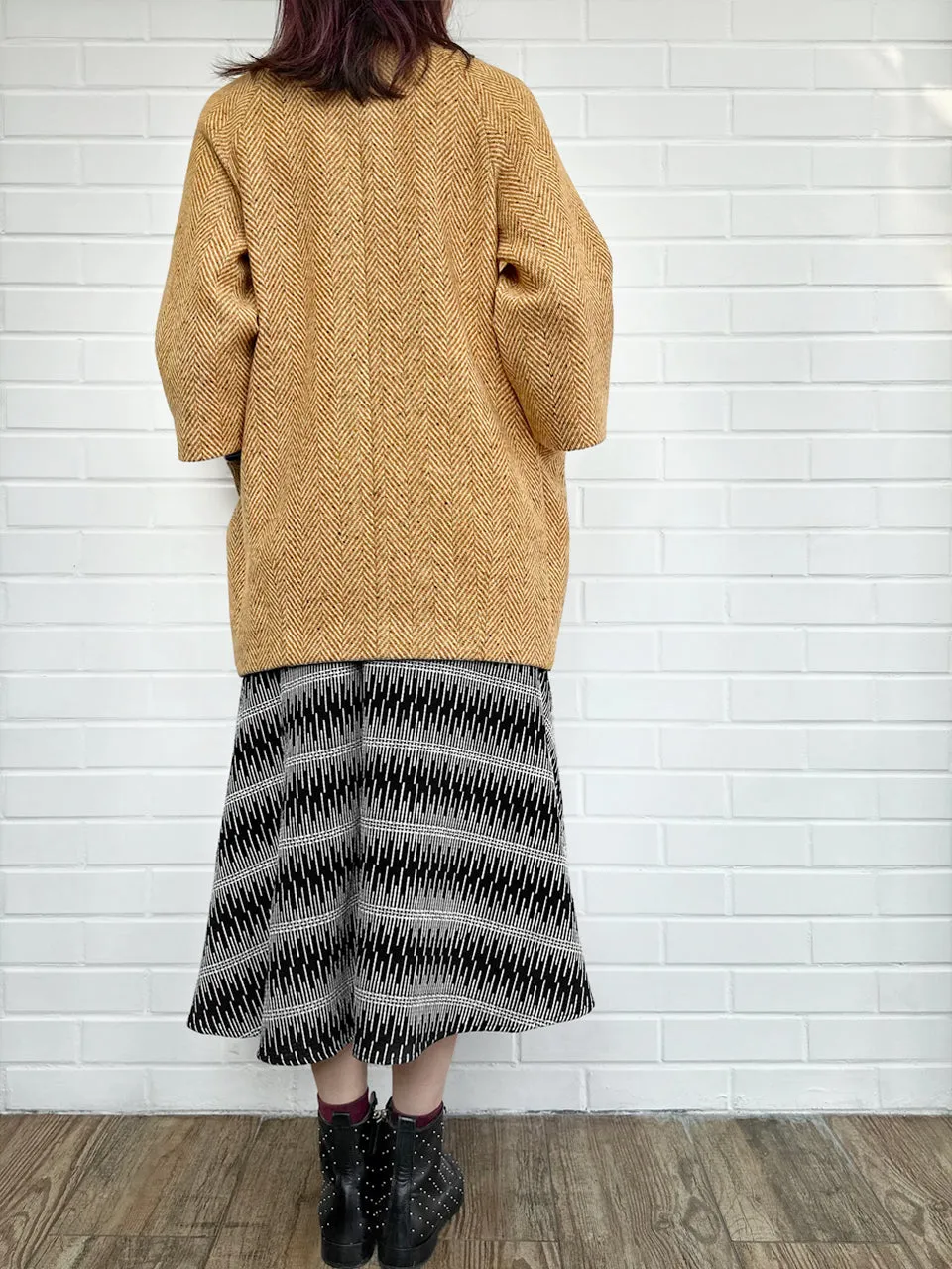 Toffee Removable Furry Collar Herringbone Woollen Cocoon Coat