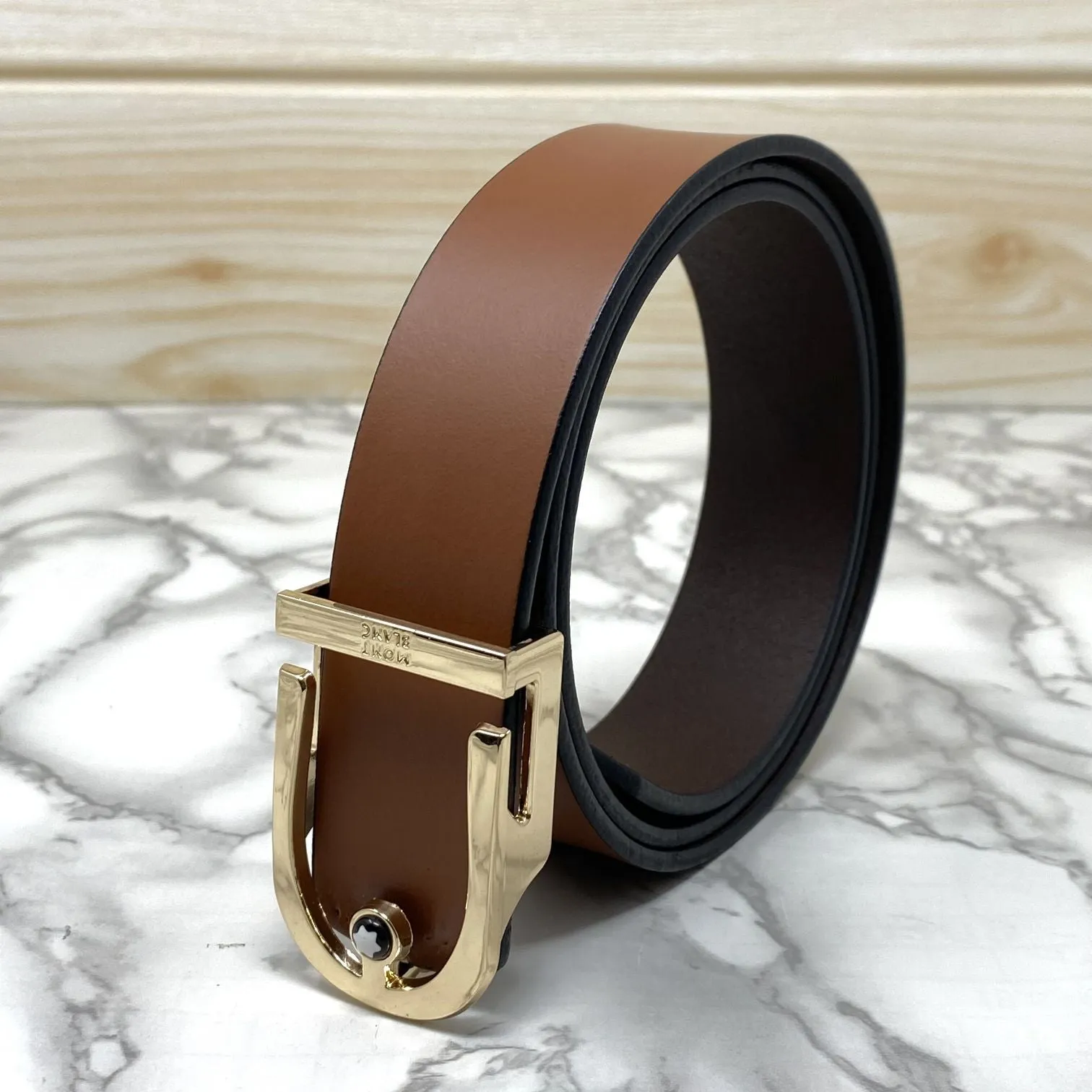 U-Shape Signature Formal Leather Strap Belt-JonasParamount