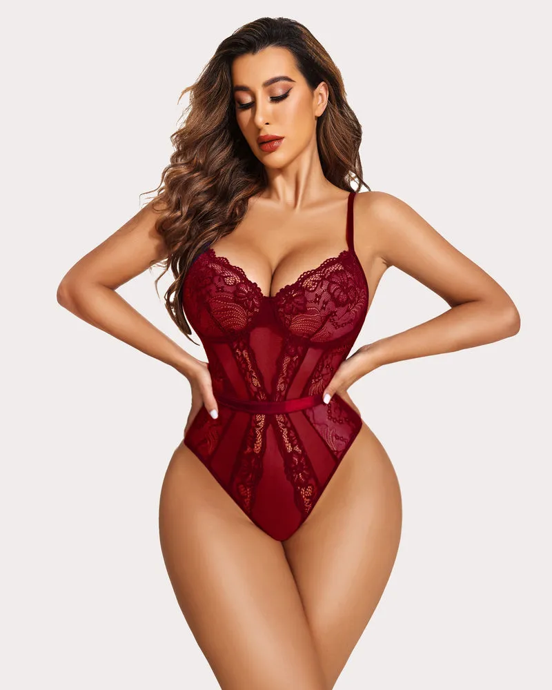 Underwire Bodysuit Lace Snap Crotch Teddy