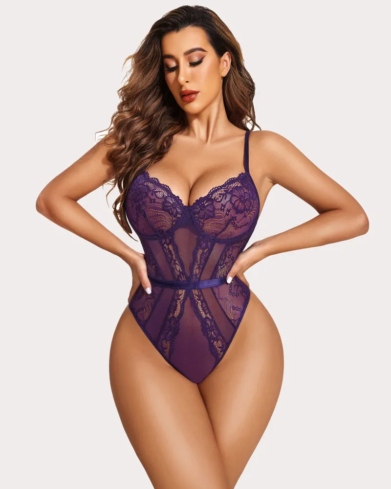 Underwire Bodysuit Lace Snap Crotch Teddy