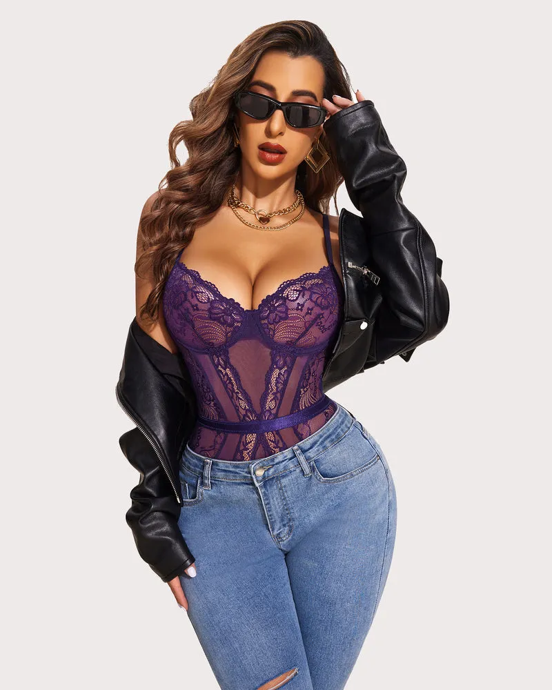 Underwire Bodysuit Lace Snap Crotch Teddy