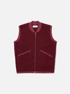 Universal Works Zip Waistcoat in Deep Red Wool Fleece