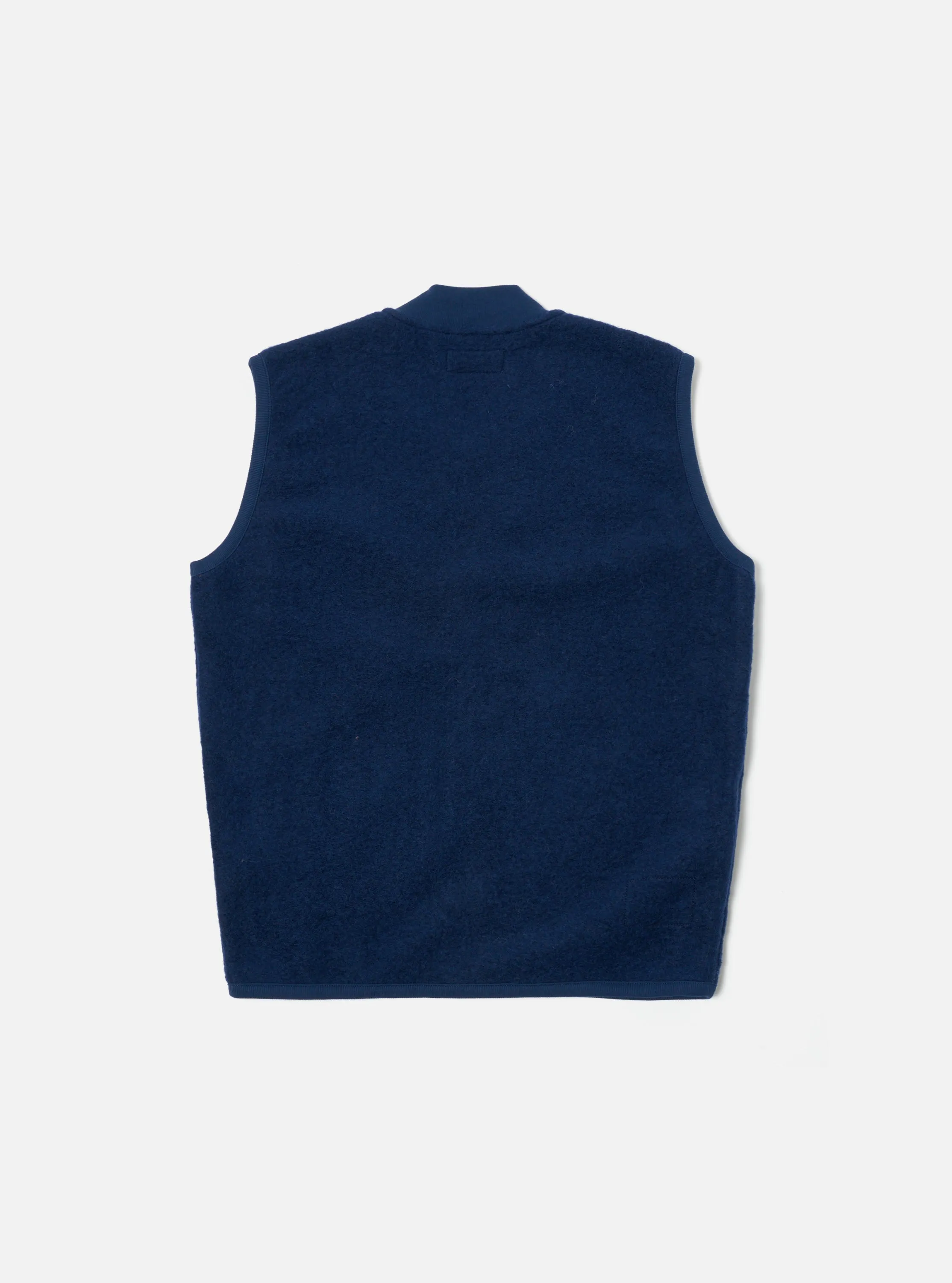 Universal Works Zip Waistcoat in Indigo Wool Fleece