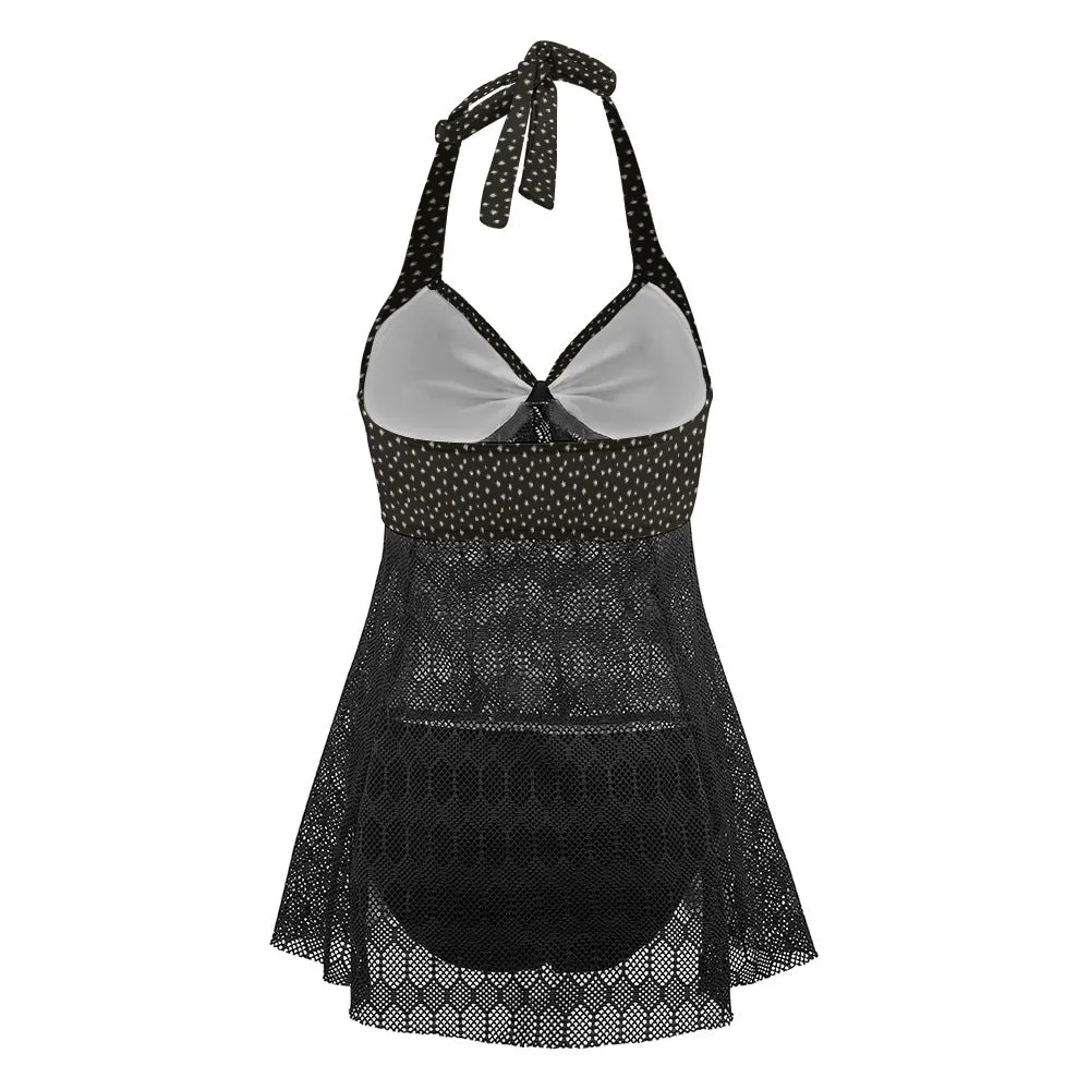 Vampire Art Goth Halter Two Piece Mesh Tankini Swimsuit - Mini Roses