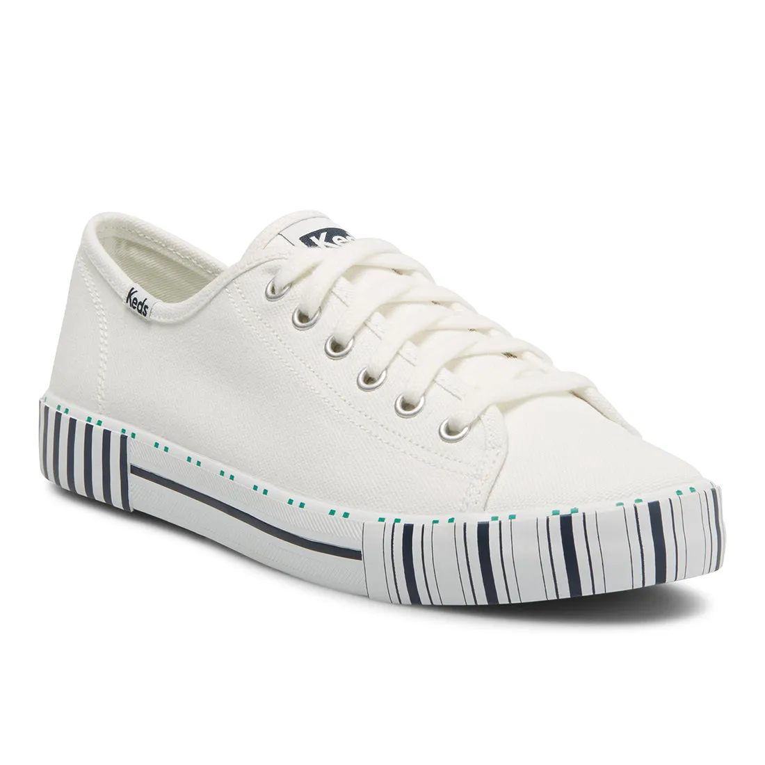 Women's Kickstart Tennis Stripe Canvas Sneaker White/Navy (WF67229)