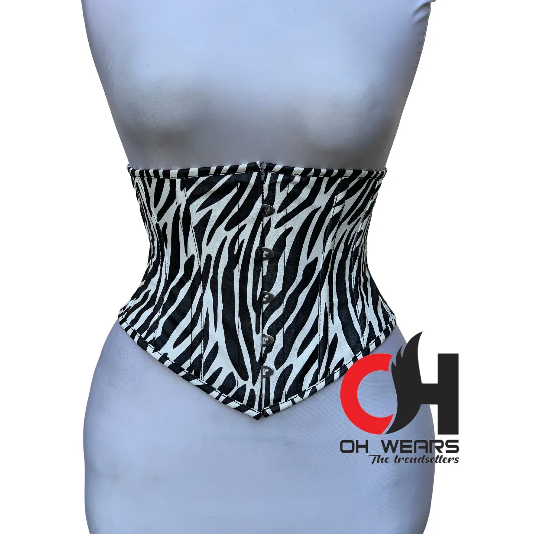 Zebra Faux Leather Underbust Corset Steel Boned